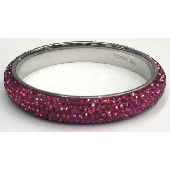 Pink crystal sparkling Pave Marked Stainless Steel Slip-on Bracelet - Picture 2 of 9